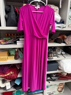 Chaus Women's Bright Fuchsia Wrap-Style Midi Dress